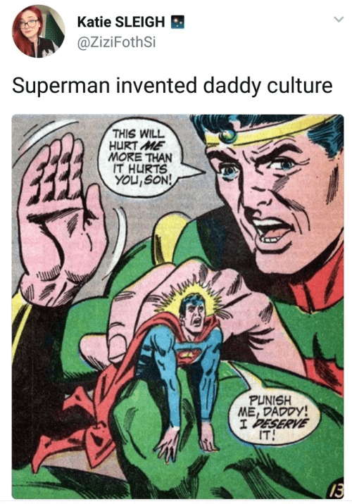 Super man asking his father to spank him
